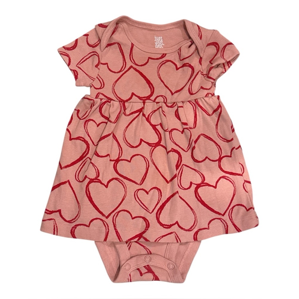 Just One You Carter’s Girl Baby Pink Heart Red Bodysuit Dress, Size 6 months‎